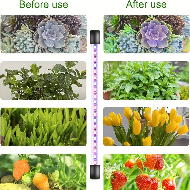 室内植物生长灯，配备五头灯头，具有红、蓝和白光全光谱能力，配有可调节三脚架，范围从29到61英寸，灯具包括遥控器和自动开/关定时器功能