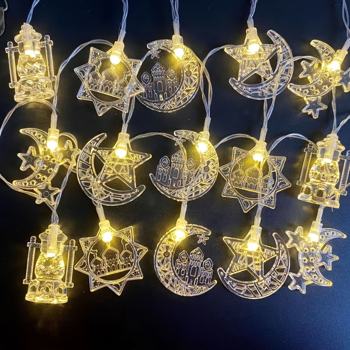 1pc LED رمضان城月亮和星星煤油灯串灯，59.0英寸/10LEDs，用于家庭室内墙壁吊灯，春夏节日和活动；完美的穆斯林气氛装饰灯串灯节日派对气氛装饰灯串灯-电池供电