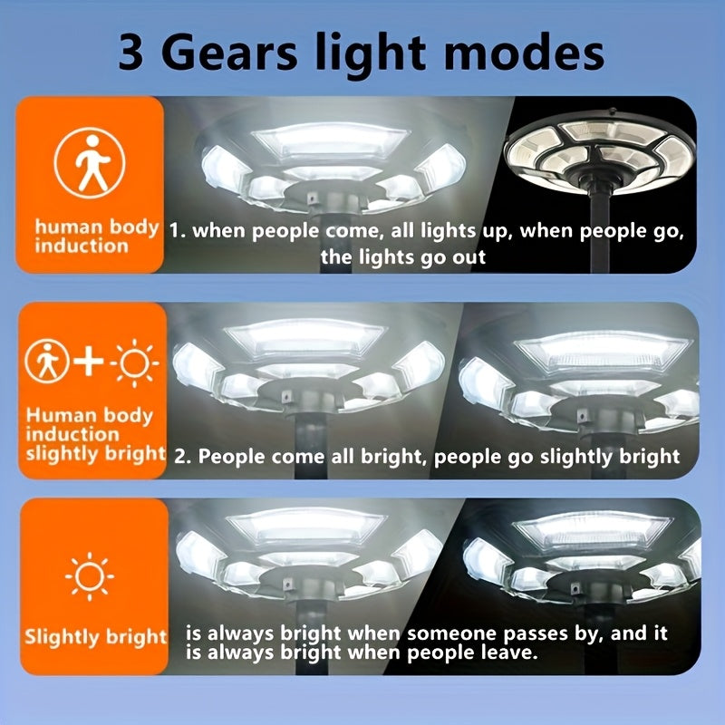 Super Bright UFO Street Light, 16.5-Inch Large Round Solar LED Light with Remote Control and PIR Motion Sensor, Perfect for Garden, Park, Courtyard and Road – 692 LED Beads