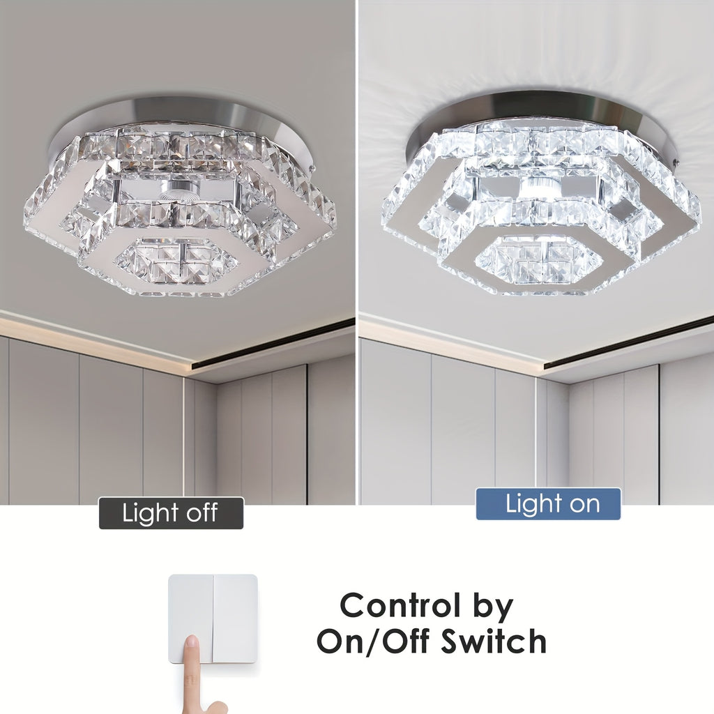 Modern Crystal Chandelier Adjustable LED Lighting Fixture Ceiling Flush Mount Ceiling Light Bedroom Living Room Dining Room Bathroom Hallway Kitchen (Adjustable Color / Remote Control)