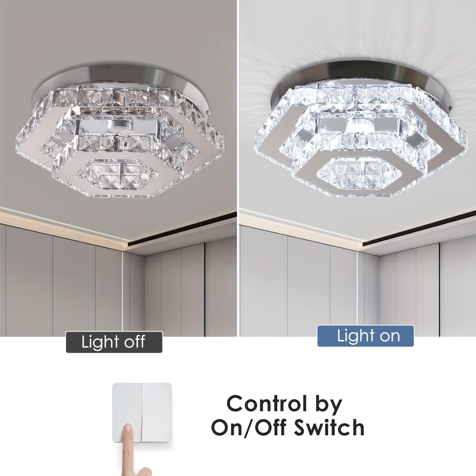 Modern Crystal Chandelier Adjustable LED Lighting Fixture Ceiling Flush Mount Ceiling Light Bedroom Living Room Dining Room Bathroom Hallway Kitchen (Adjustable Color / Remote Control)