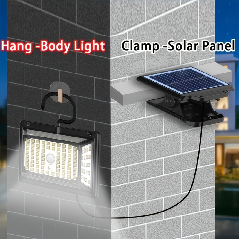 Commercial Street Solar Split Wall Light, 190LED Solar Floodlight with Hook and Separate Solar Panel, with Clip for Easy Installation, with Motion Sensor, IP65 Outdoor Courtyard Light, Perfect for Garden, Corridor, Indoor & Outdoor, Street, Deck