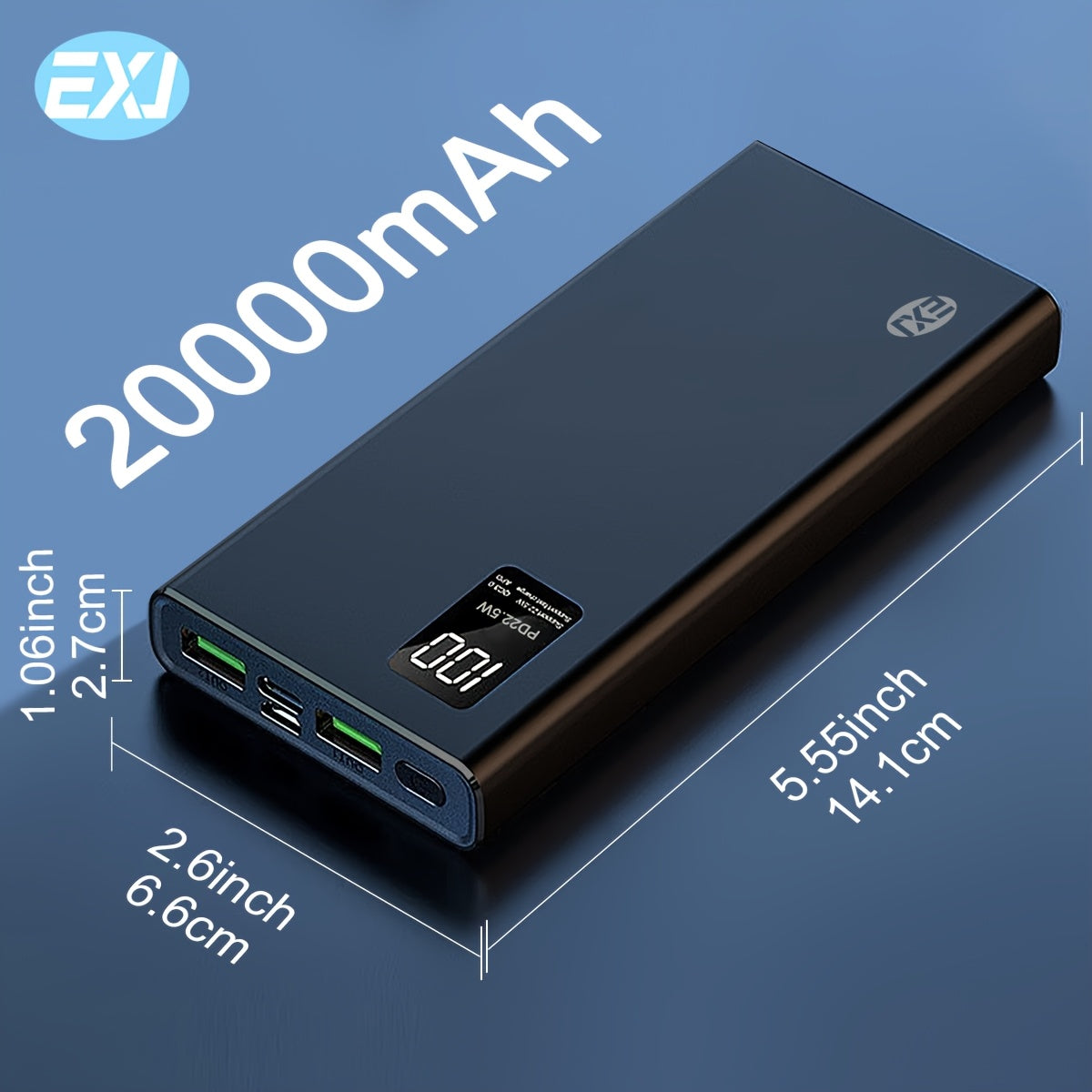 EXJ 22.5W Fast Charging Power Bank 10000/20000mAh LED Digital Display Dual USB Type-C Safe Lithium Polymer Battery Portable Charger Compatible with iPhone & Android Travel & Daily Use