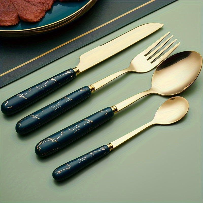 24-Piece Stainless Steel Cutlery Set with Short Ceramic Handle – Dinner Knife, Dinner Fork, Dinner Spoon, Dessert Spoon – Restaurant & Hotel Flatware Set