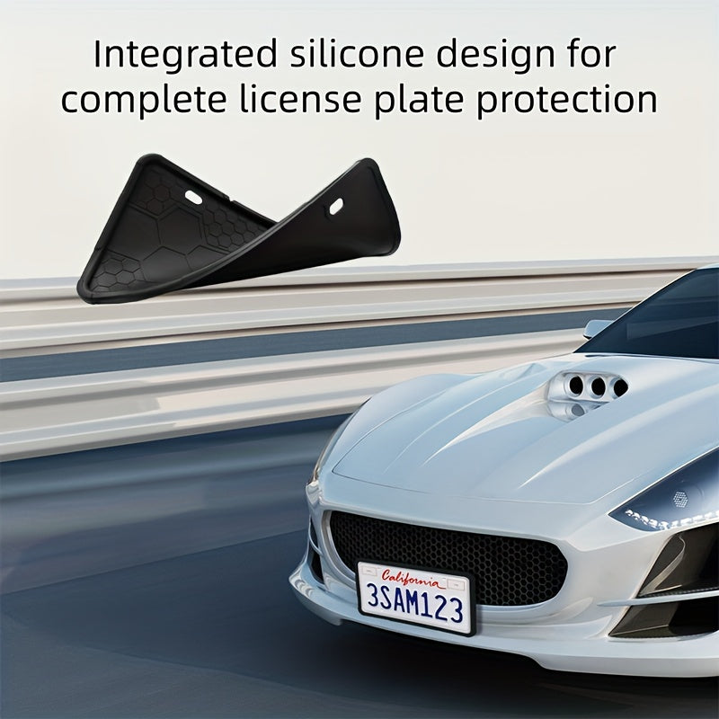 2-Piece Black Silicone License Plate Frame, Car License Plate Frame Holder, Universal Front & Rear Truck Frame Protector, Silicone License Plate Frame, Includes Installation Kit Accessories, Rustproof, Shockproof, Waterproof