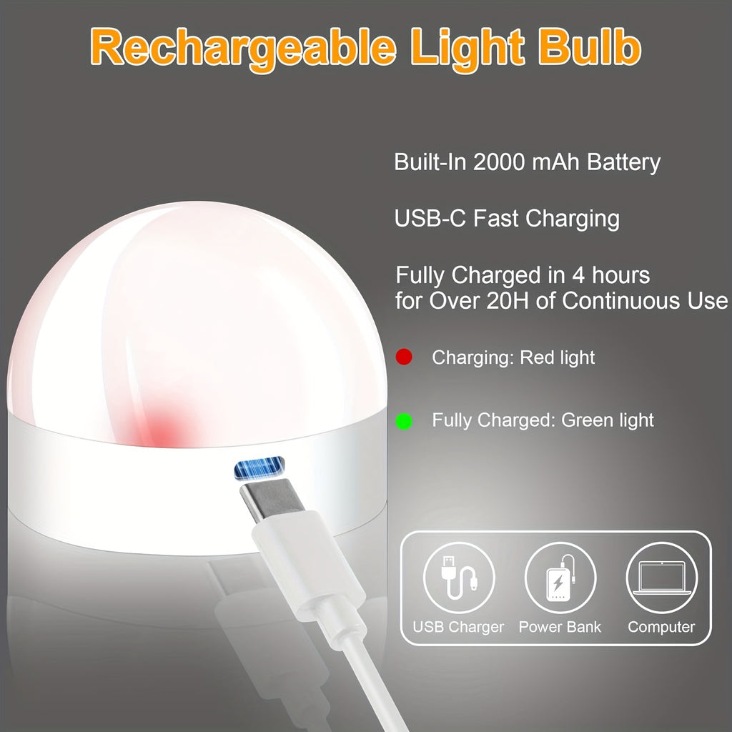 2-pack rechargeable bulb with remote control, battery-powered LED bulb with timer and 3 color temperatures, adjustable detachable wireless bulb with remote control, for lamps and non-hardwired use