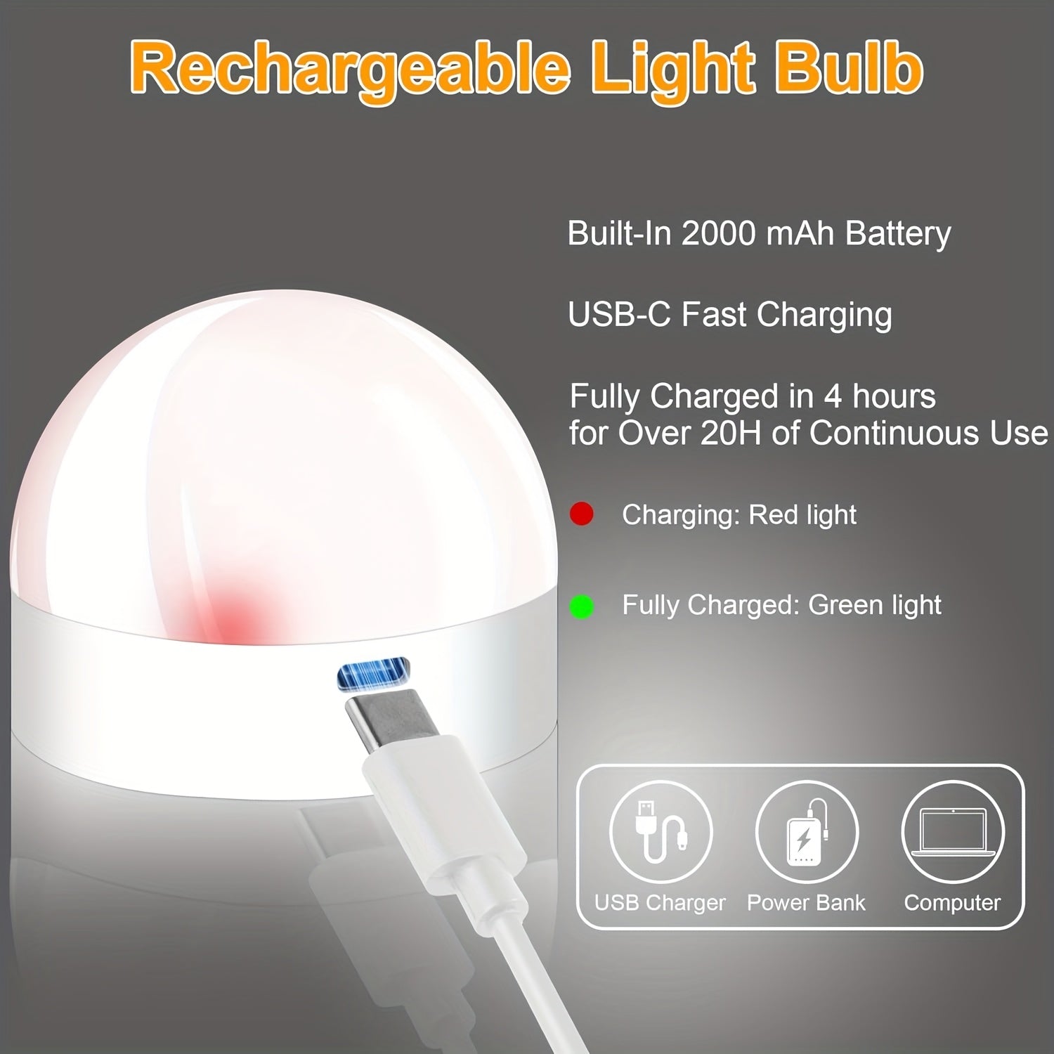 2-pack rechargeable bulb with remote control, battery-powered LED bulb with timer and 3 color temperatures, adjustable detachable wireless bulb with remote control, for lamps and non-hardwired use