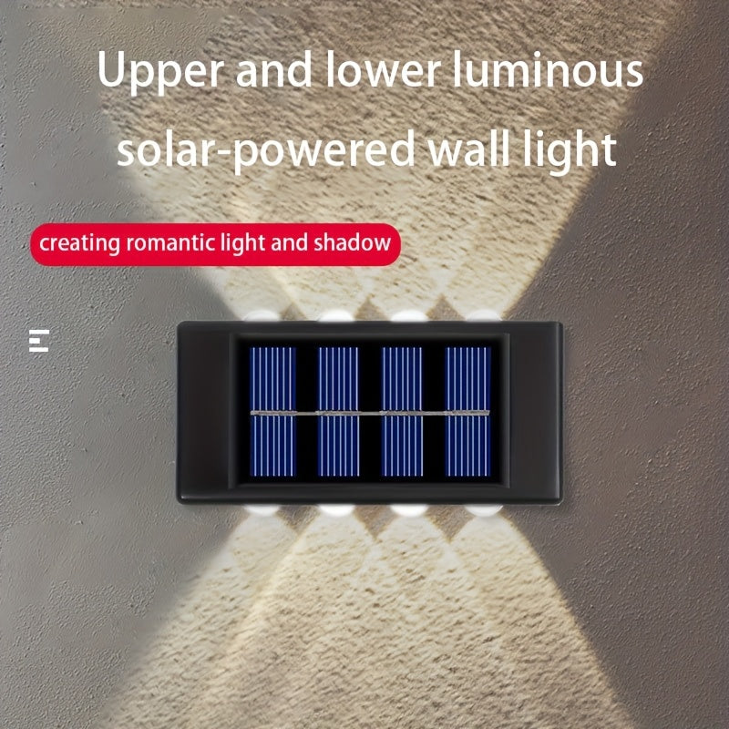 1-Piece 8-LED Solar Up and Down Wall Light, IP44 Outdoor LED Path Light, Suitable for Garden, Lawn, Courtyard and Fence Decoration – Light Up Your Courtyard with Solar Energy