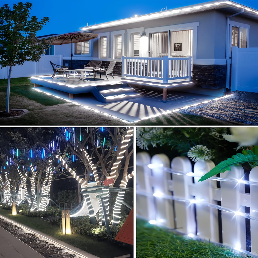 Outdoor fairy tube light, solar charging, 12 flashing modes, LED tube smart light strip, 300/200/100/50 high-brightness LED beads, suitable for decorating gardens, courtyards, engagements, parties, camping, trees, houses, Mother‘s Day