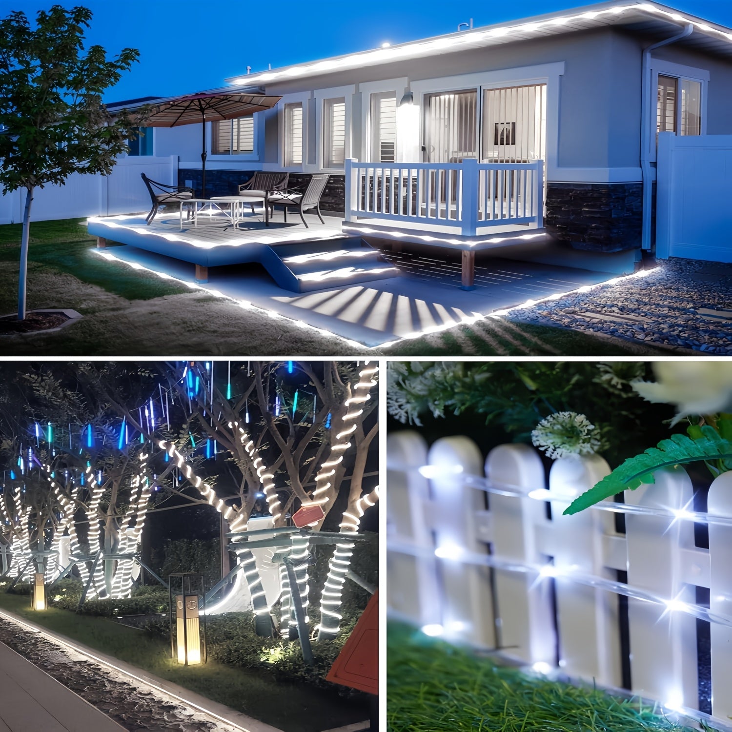 Outdoor fairy tube light, solar charging, 12 flashing modes, LED tube smart light strip, 300/200/100/50 high-brightness LED beads, suitable for decorating gardens, courtyards, engagements, parties, camping, trees, houses, Mother‘s Day