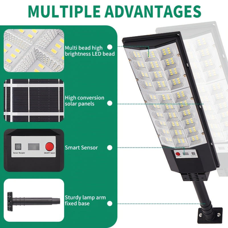 2 Pack 3D Curved Screen Integrated High-Brightness Solar Street Light, with PIR Motion Sensor and Remote Control, Perfect for Parking Lots, Courtyards, Gardens, Villas, Outdoor Solar Light