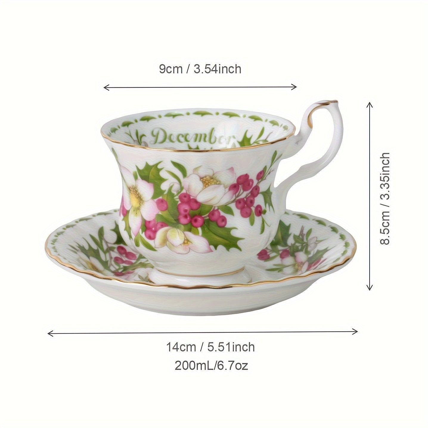 1pc Elegant Twelve Months Flower Tea Cup & Saucer, 6oz Vintage Bone China Coffee Cup & Saucer, Easy to Clean – Perfect for Afternoon Tea Parties, Birthday Parties, Birthday Gifts, Valentine‘s Day Gifts