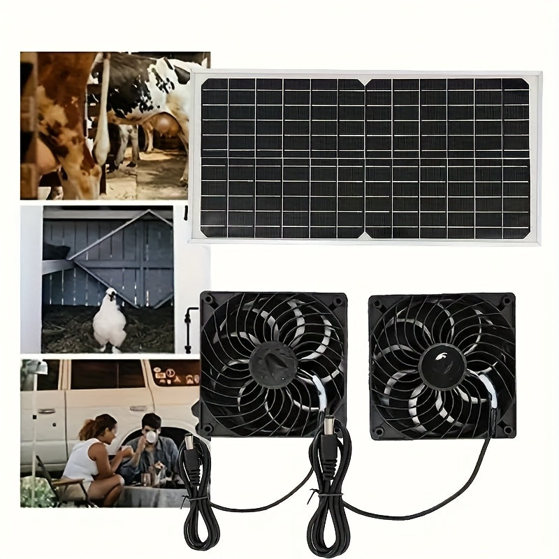 Solar Dual Fan Charging Panel - 30W Solar Kit, Energy-Saving Ventilation Fan Essential for Chicken Coop, Pet House, Small Poultry Shed and Greenhouse