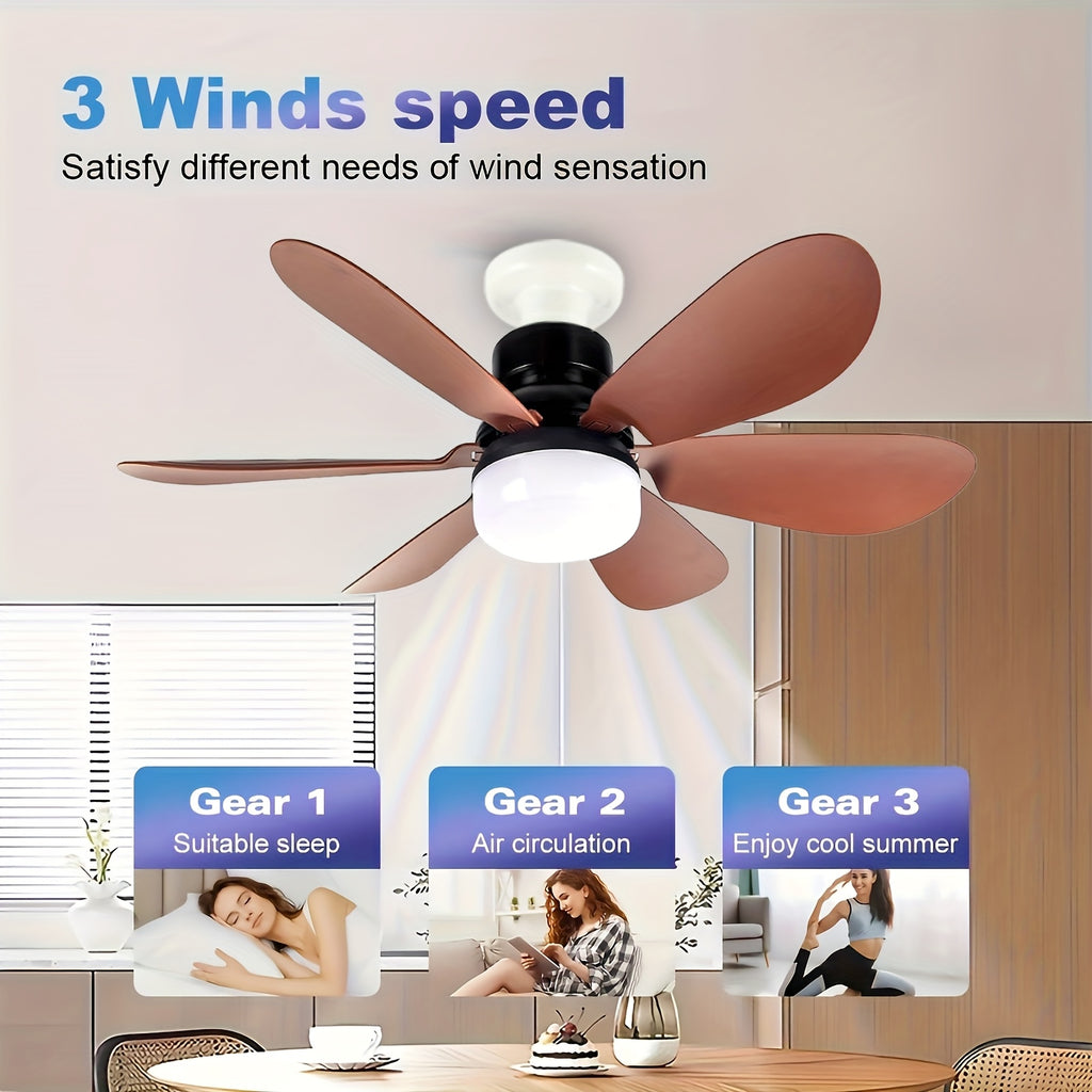 Smart Brown Ceiling Fan Light with Remote, Dimmable LED 3-Color Lighting, 3 Wind Speeds, 6-Blade Fan Light, E27/E26 Base Hardwired, Ideal for Kids' Room, Bedroom, Kitchen, Study, Brown Flush Mount Fan Light.