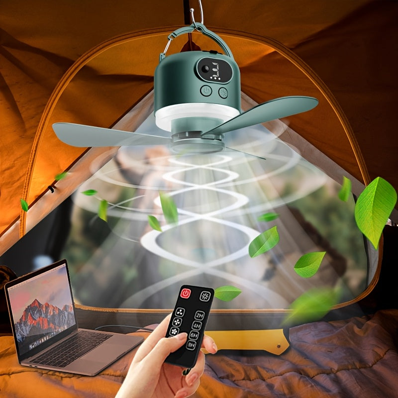 Household USB Fan Outdoor Camping Fan Tent Hanging Fan, Large Capacity Long Endurance Portable Rechargeable Camping Fan with Lighting, Emergency Camp Light, Movable Mini Ceiling Fan Mobile Power Bank