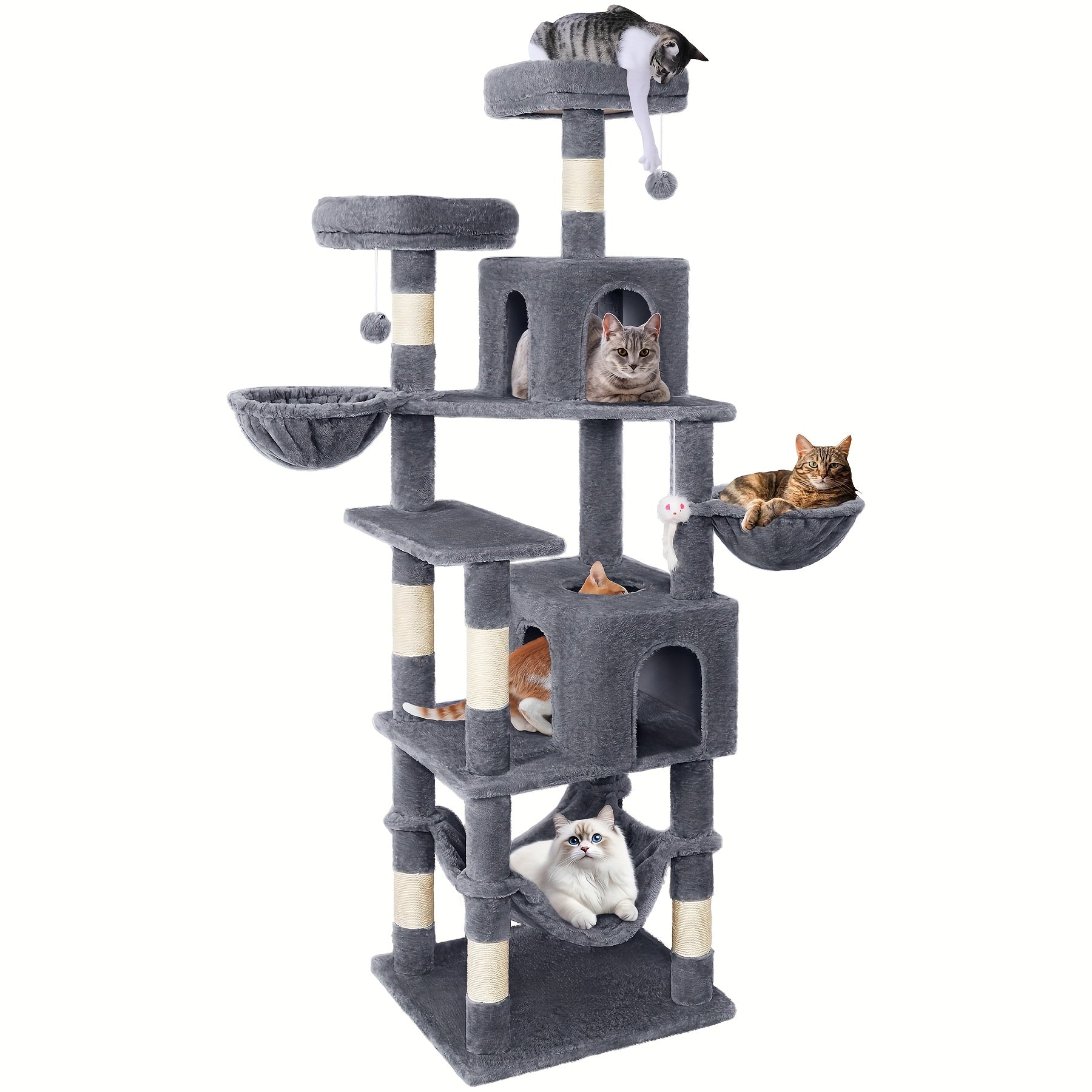 AMHANCIBLE 71/84 英寸猫树，适用于大型猫咪的猫树塔，带猫抓柱、栖息处、猫屋、悬挂玩具、猫树塔，弹簧
