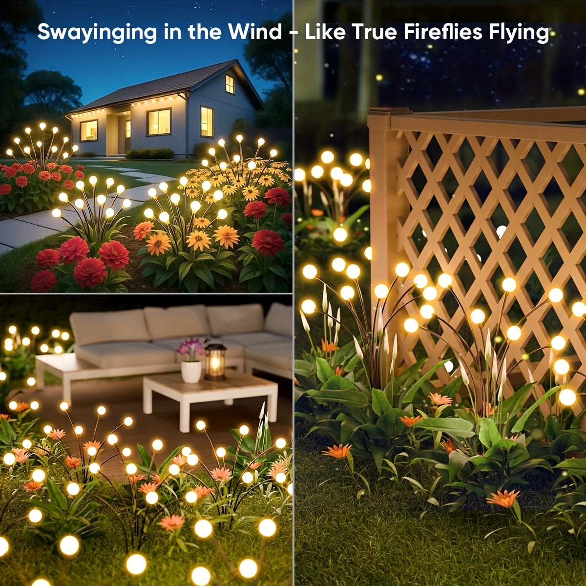 4 Pack Solar Garden Light, 32 LED Beads, Firefly Ground Light, IP44 Outdoor Decorative LED Light, Garden Decorative Globe Light, Festival Party Christmas Independence Day Dancing Lighting, Add Bright Decoration to Your Garden