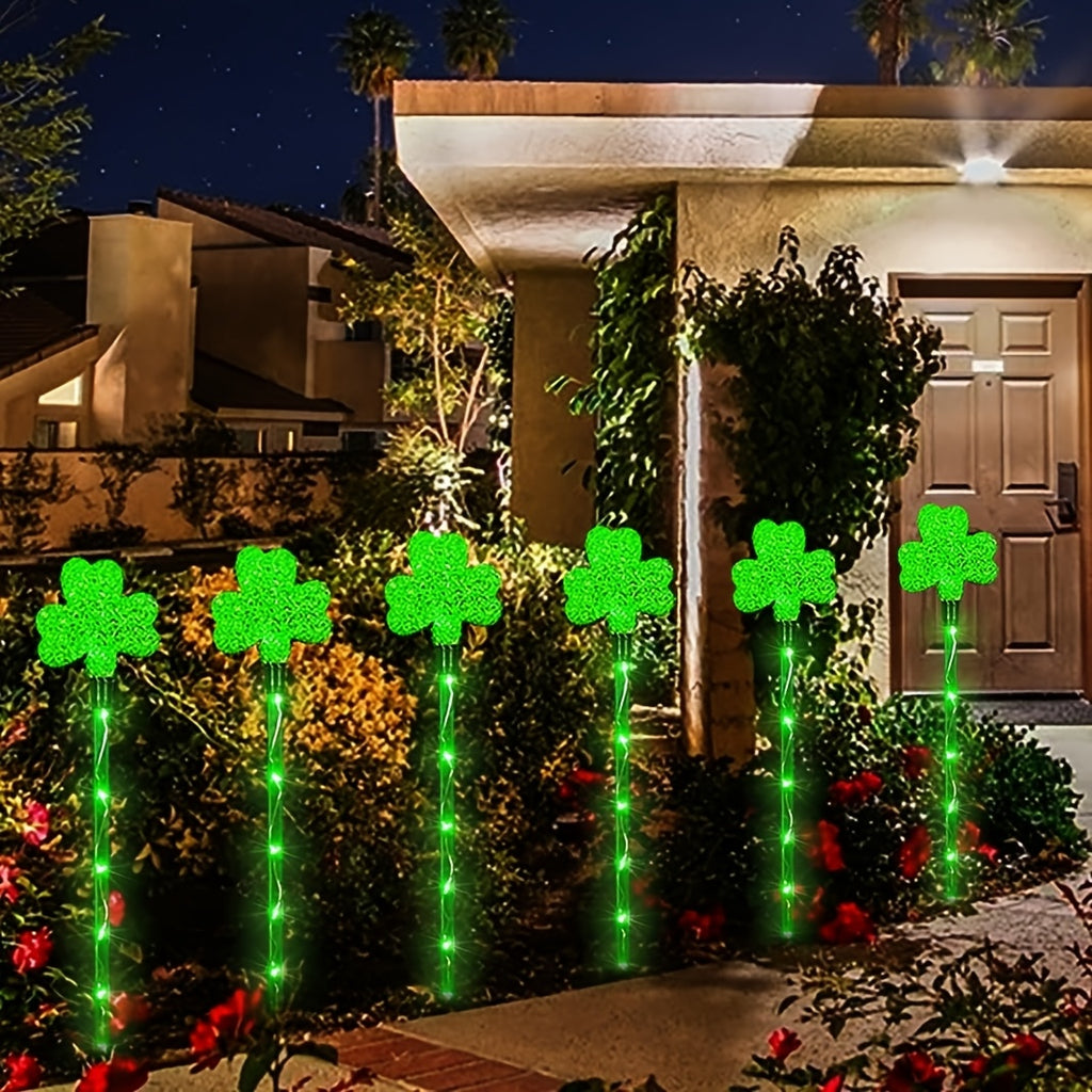 1 Set of 6 Clover Solar Lights, for St. Patrick's Day Decoration, Outdoor Green Garden Wooden Stake Lights, 8-Mode Lucky Clover Light, for St. Patrick's Day, Yard, Path Decoration