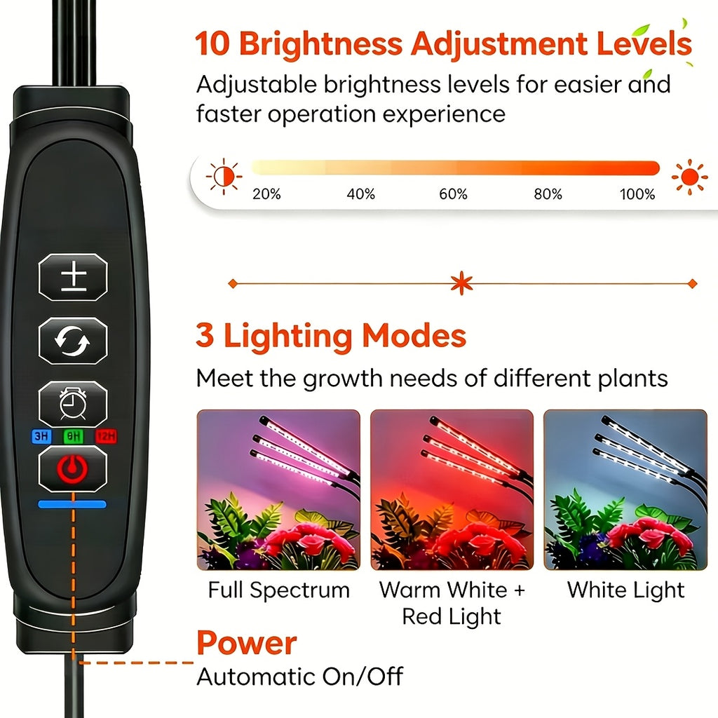 3-Tube LED Plant Grow Light, Full Spectrum Supplemental Grow Lamp