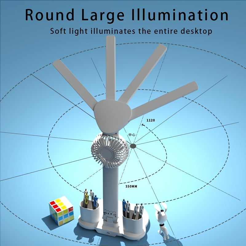 Foldable Desk Lamp, Fan & Clock, Rechargeable