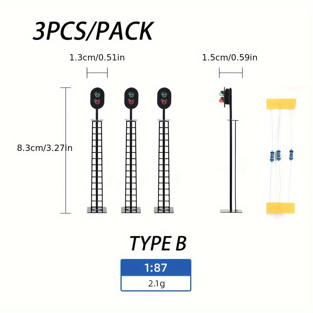 1 Set 1:87 HO Scale Model Railroad Track Signal Set, Includes Green, Red & Yellow Block Signals, 2-light & 3-light Configurations, Designed for Miniature Landscapes & Dioramas