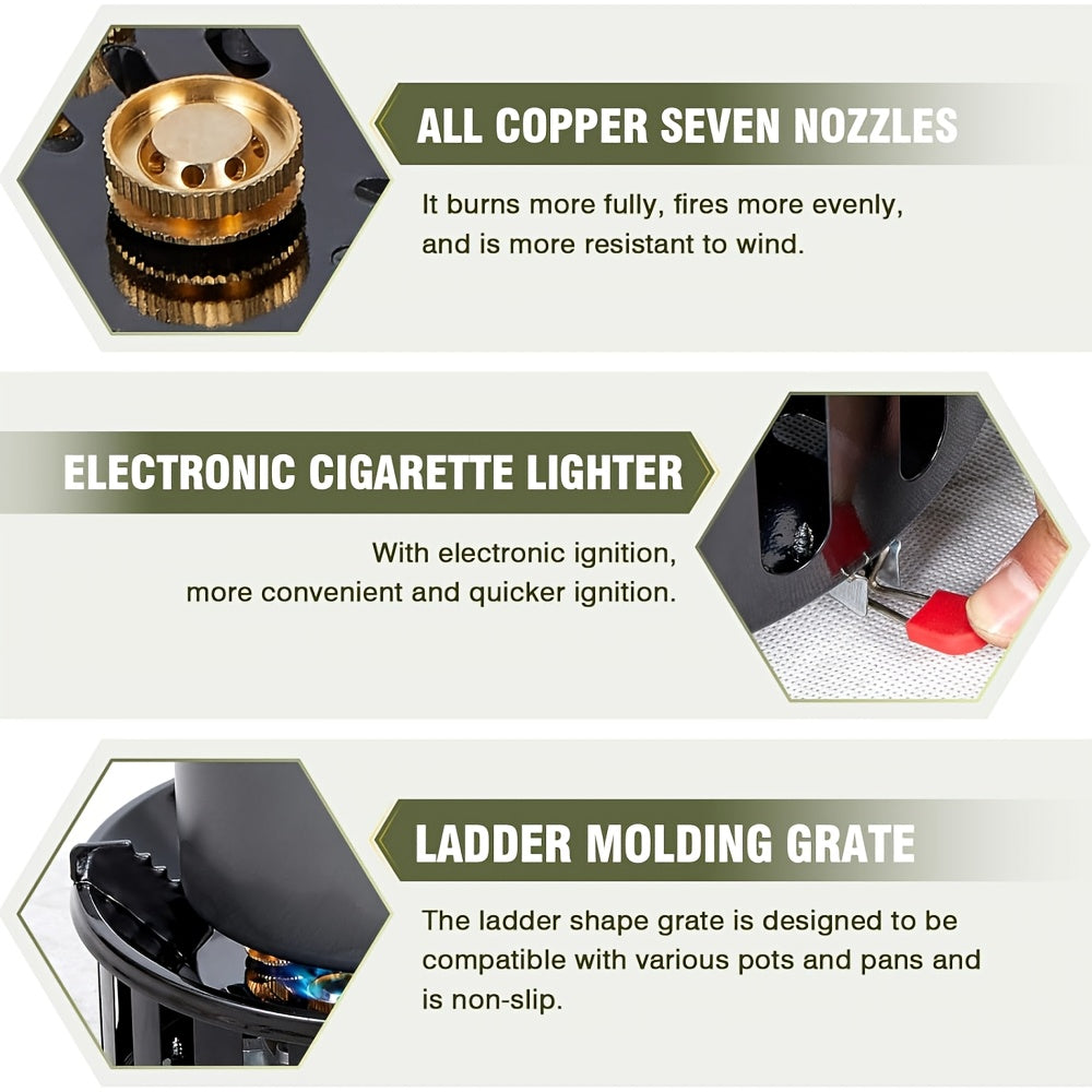 Portable Outdoor Cooking Stove, 21000W Camping Backpacking Stove, Outdoor Slamfire Seven-Star Stove, Includes Fuel Canister Adapter, Trigger, Foldable Windproof Camping Gas Stove