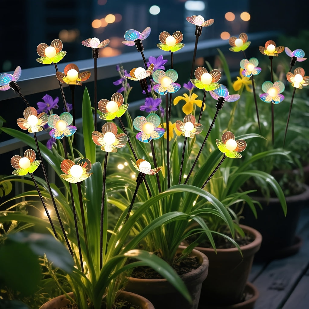 Solar Small White Ball Colorful Flower Warm Light Ground Insert Light - LED Outdoor Lighting Floral Courtyard Decorative Light Garden Lawn / Patio Walkway / Wedding Party Atmosphere Light