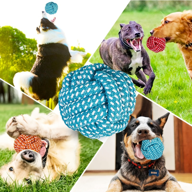 一件狗咀嚼绳结和球玩具 - 牙齿和牙齿护理，适合金毛犬、普德犬、波美拉尼犬和中小型犬 - 耐用耐嚼训练和玩耍玩具，颜色多样