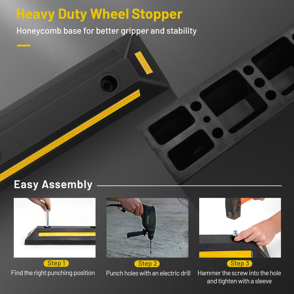 1/2/4 Pack Garage Parking Curb Stopper - Durable Rubber Parking Guide with Yellow Stripe, Ensures Safe Vehicle Parking, Garage Parking Curb, Fits All Vehicles, Cars, Vans, Trucks, Tire Rim Guide Block Protects Bumper