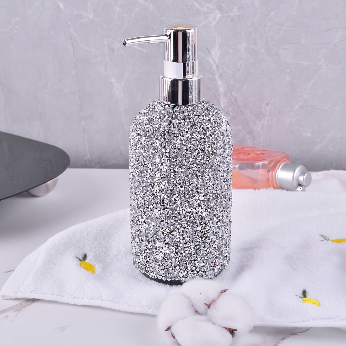500ml Diamond-Inlaid Bubble Press Soap Dispenser - Refillable Shampoo, Body Wash & Lotion Bottle - Elegant Bathroom Accessory