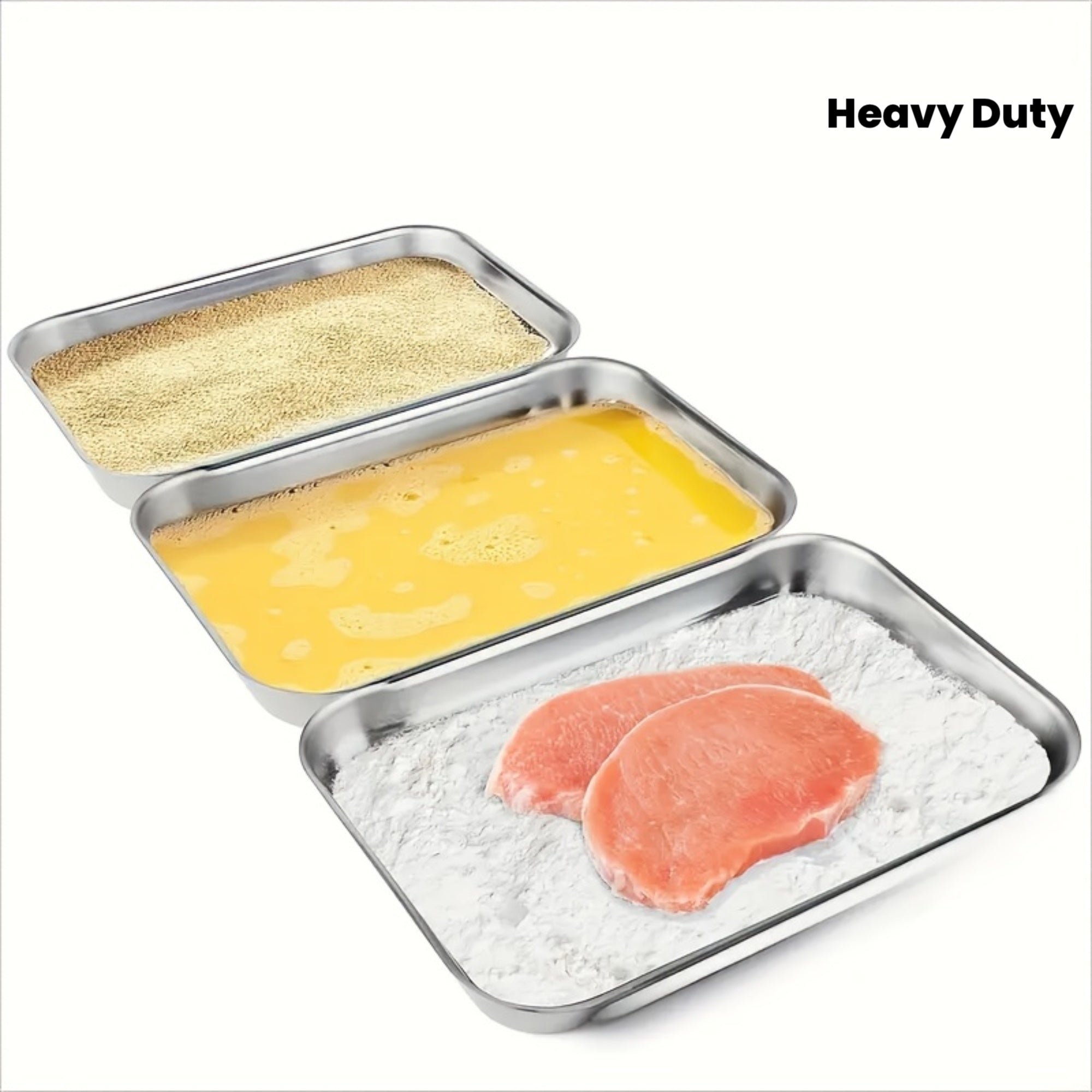 Stainless Steel Bread Tray Set of 3, Kimchi Plate, Oven-Safe Heat-Resistant Pan, Tray for Dipping Flour for Fried Foods, Thick Durable Material, Dip Tray, Cake Baking, Kitchen Storage, Kitchen Accessories, Kitchen Gadgets, Kitchen Supplies