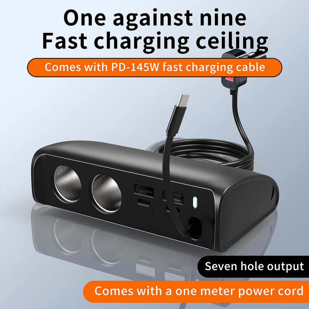 Car charger plug Equipped with Dual USB QC3.0 and Dual Type-C PD Fast Car Charger, Retractable PD 148W+ QC 3.0 Super Fast Charger, 5-in-1 Multi-function Car Charger, Stylish Glossy Finish