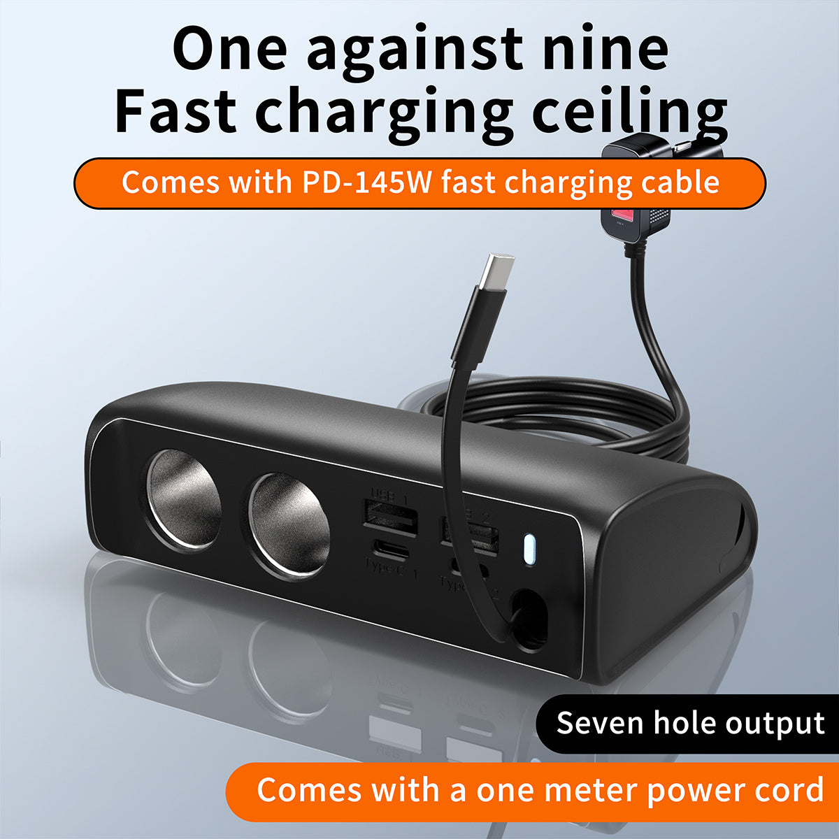 Car charger plug Equipped with Dual USB QC3.0 and Dual Type-C PD Fast Car Charger, Retractable PD 148W+ QC 3.0 Super Fast Charger, 5-in-1 Multi-function Car Charger, Stylish Glossy Finish