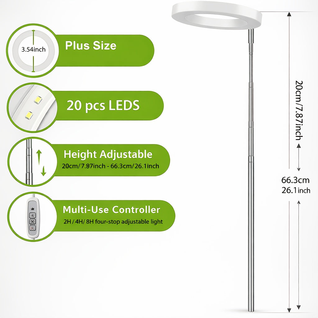 Smart Full Spectrum Indoor Plant Grow Light, Built-in Auto Timer & Adjustable Height, Dual-Ring System, Specially Designed for Indoor Potted Plants