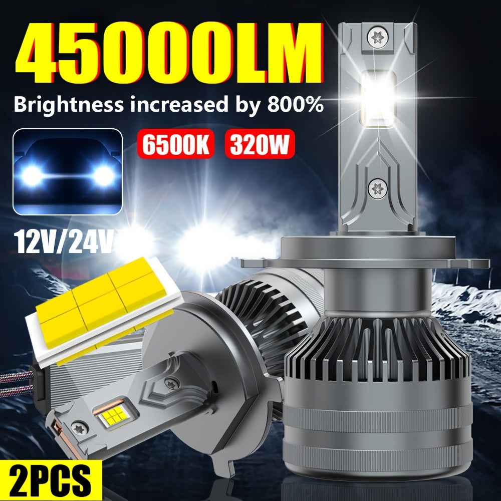 2-Pack 45000 Lumens 320W H4/9003/HB2 H7/H18 H11 H9 H8 LED Car Headlight Bulbs H1 H9 9005 HB3 9006 HB4 9012 Hir2 High/Low Beam Integrated 6500K White Light 800% Brightness External Driver CANBUS Plug-and-Play 12V-24V Lifespan Up to 50,000 Hours QY034