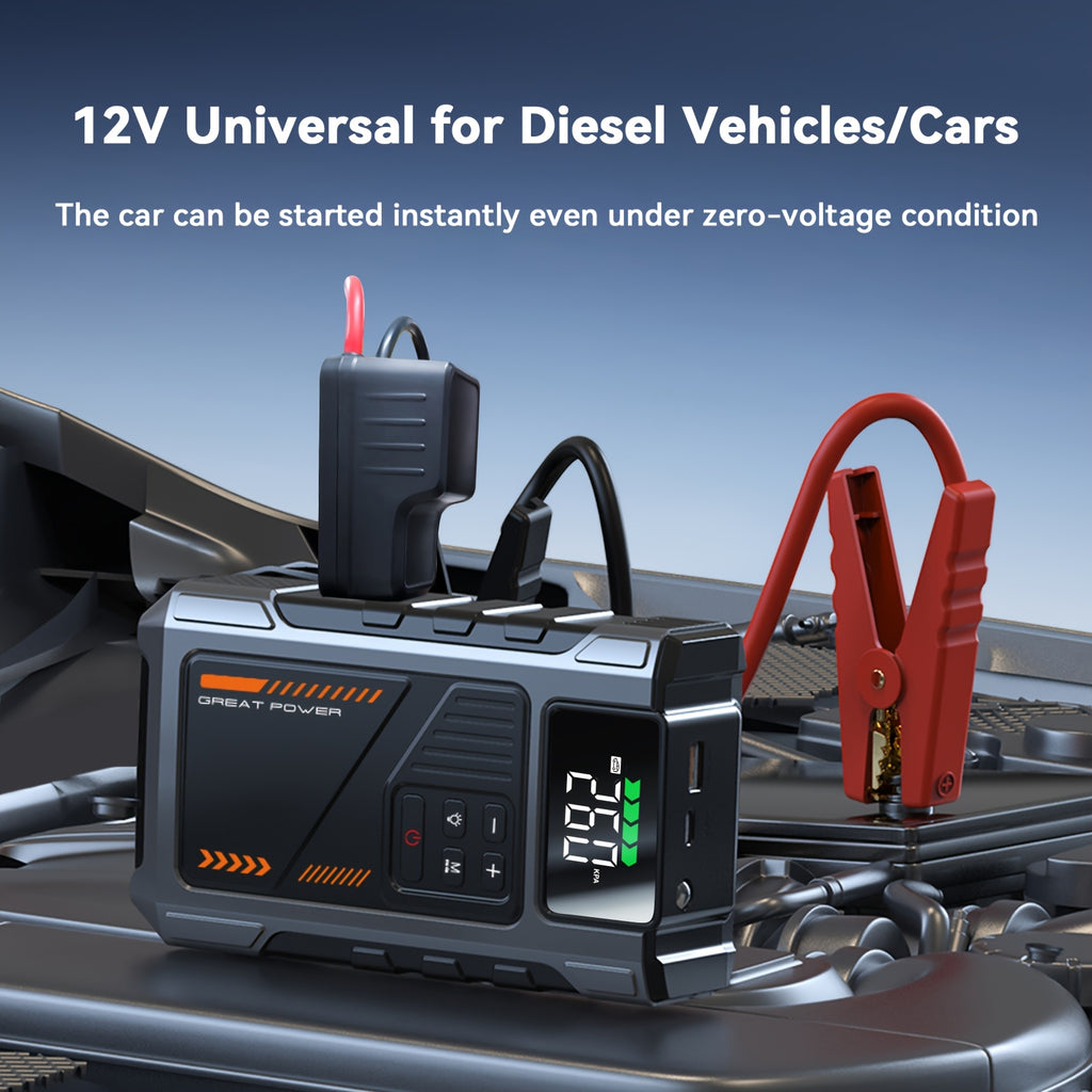 New Car Jump Starter with Air Compressor, Portable Battery Jumper, 6000A Peak Emergency Jump Starter, 150PSI Digital Tire Inflator, Portable Starter 12V (Fit for 2.11 Gal Gas / 1.72 Gal Diesel), Quickly Jump Start Your Vehicle