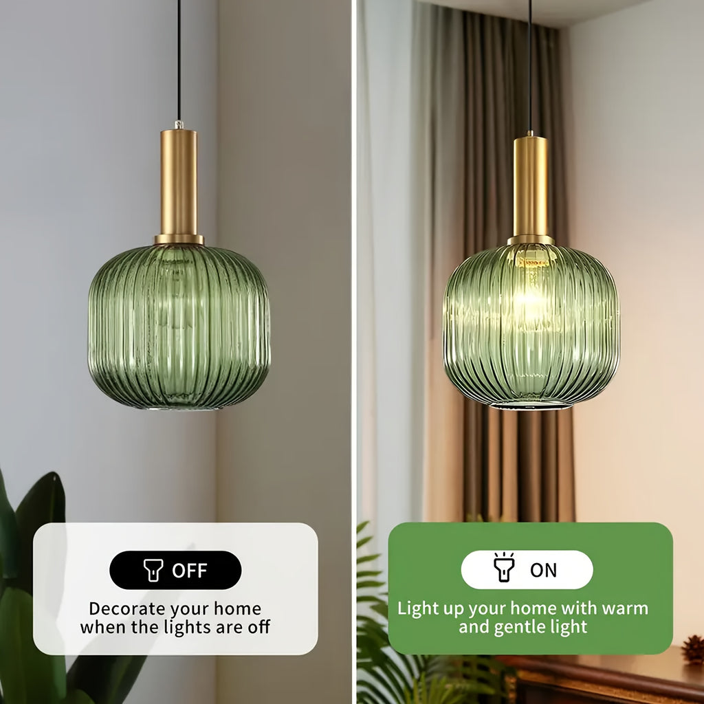 Green/Amber Modern Glass Pendant Light, 1-Light Semi-Flush Mount Ceiling Light, E26 Base Adjustable Globe Pendant Lighting, Dining Room, Kitchen Island, Porch Pendant Light (Bulb Not Included)