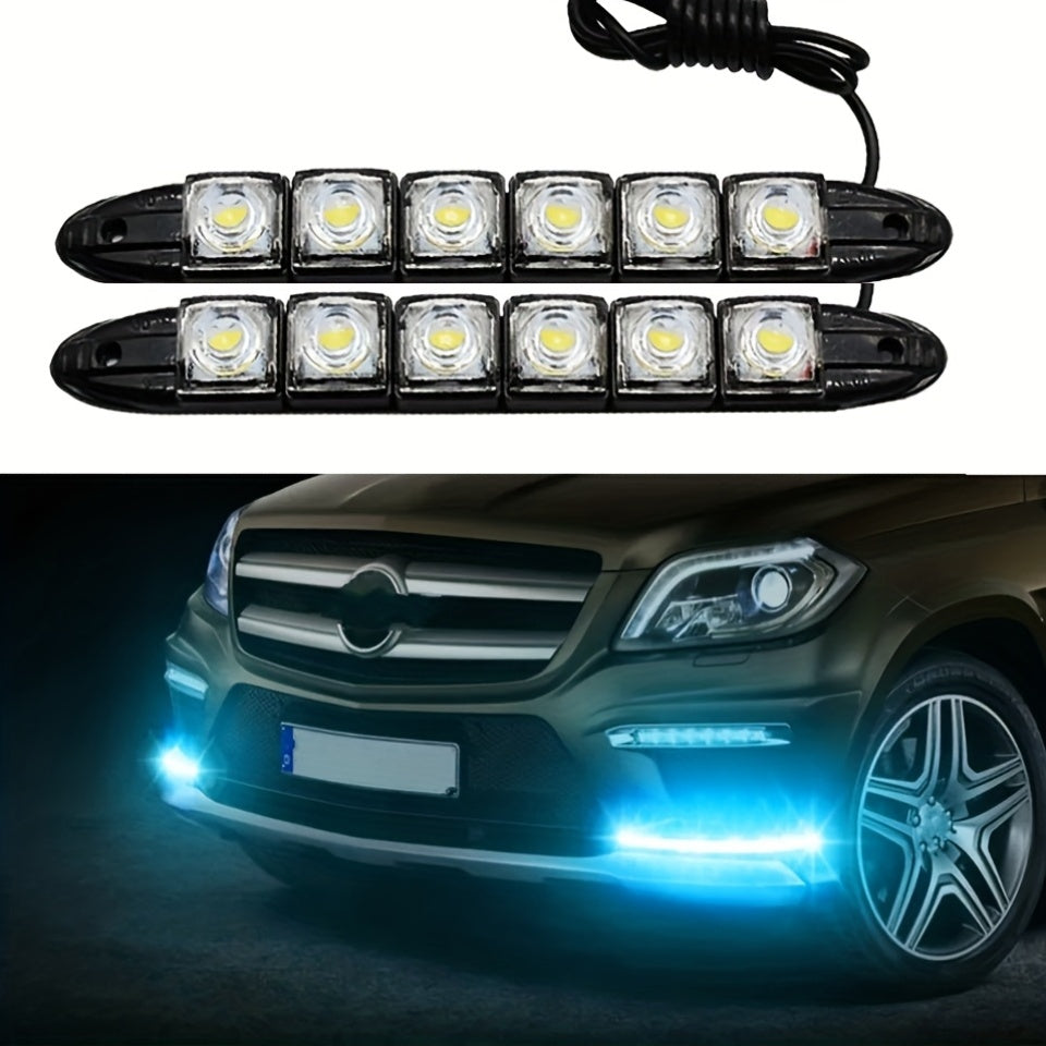 2个通用型汽车LED灯 柔性6SMD白色冰蓝色行车灯 汽车装饰灯，6个LED灯珠，汽车外部灯条，适用于轿车、SUV、皮卡车 DC 12V，不含电池