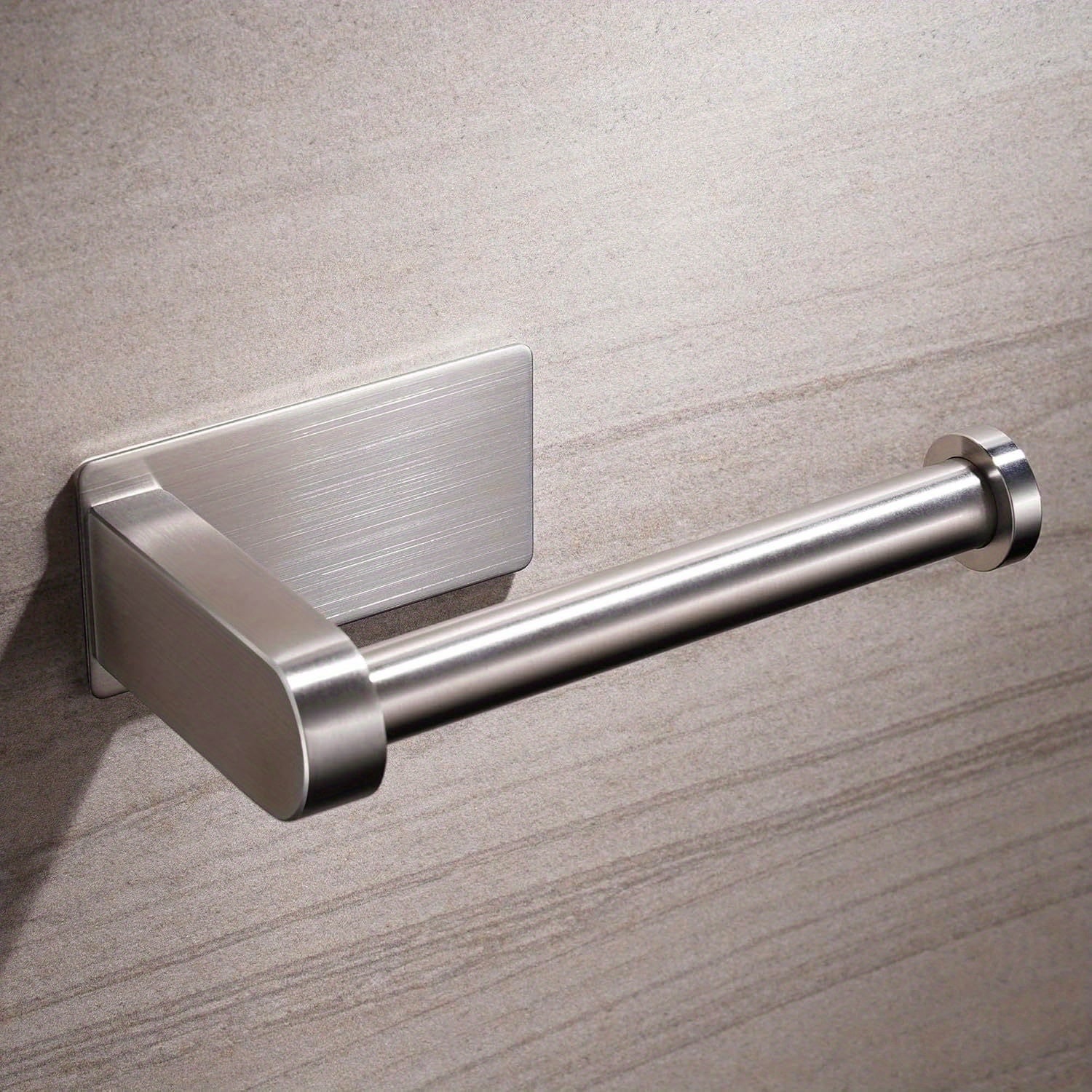 No-Drill Stainless Steel Toilet Paper Holder - Self-Adhesive Freestanding Paper Roll Holder for Bathroom & Kitchen, Brushed Finish, Rustproof Design, Easy Install, Modern Minimalist, Smooth Metal Surface
