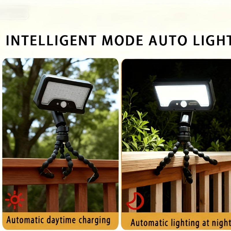 One Solar Motion Sensor Light, Solar Wall Light with Foldable Flexible Bracket, 92LED Street Light, 3 Modes Auto On/Off, Perfect for Outdoor Tree Branches, Tents, Camping, Tabletops, Walls, Streets, Garden Security Lighting, Garden Decoration