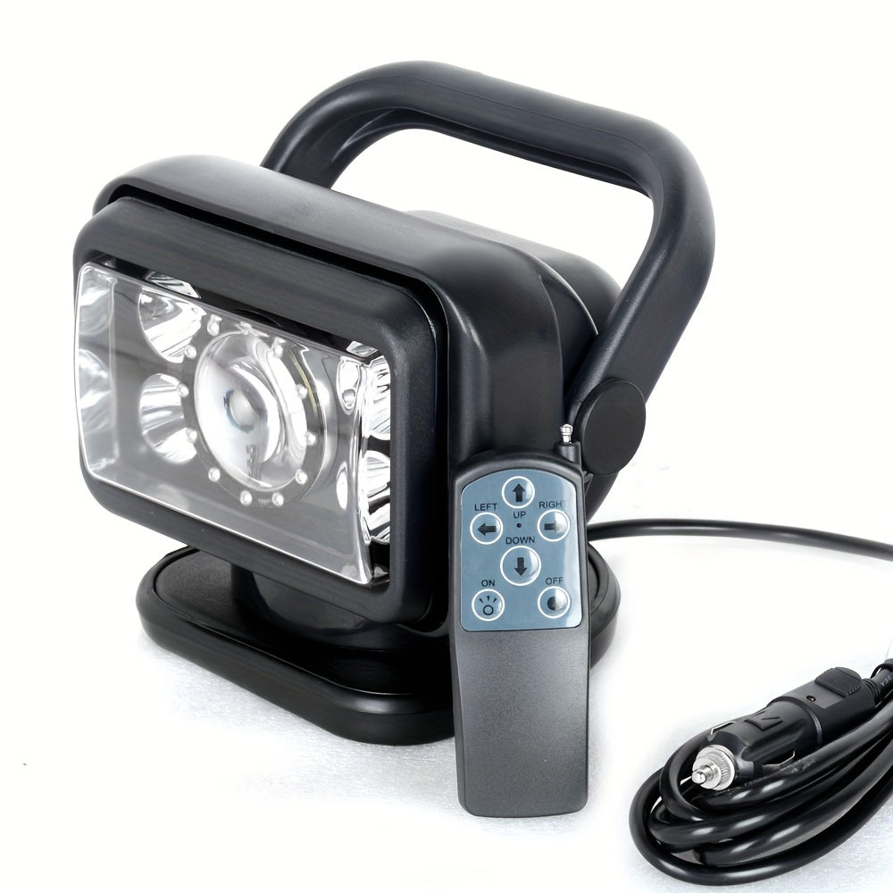 Handheld LED searchlight 7-inch 70W 360° rotating remote control work light - 12-24V compact off-road lighting, suitable for SUVs, ATVs, trucks, boats, hunting and fishing, with car plug power supply, remote control lamp