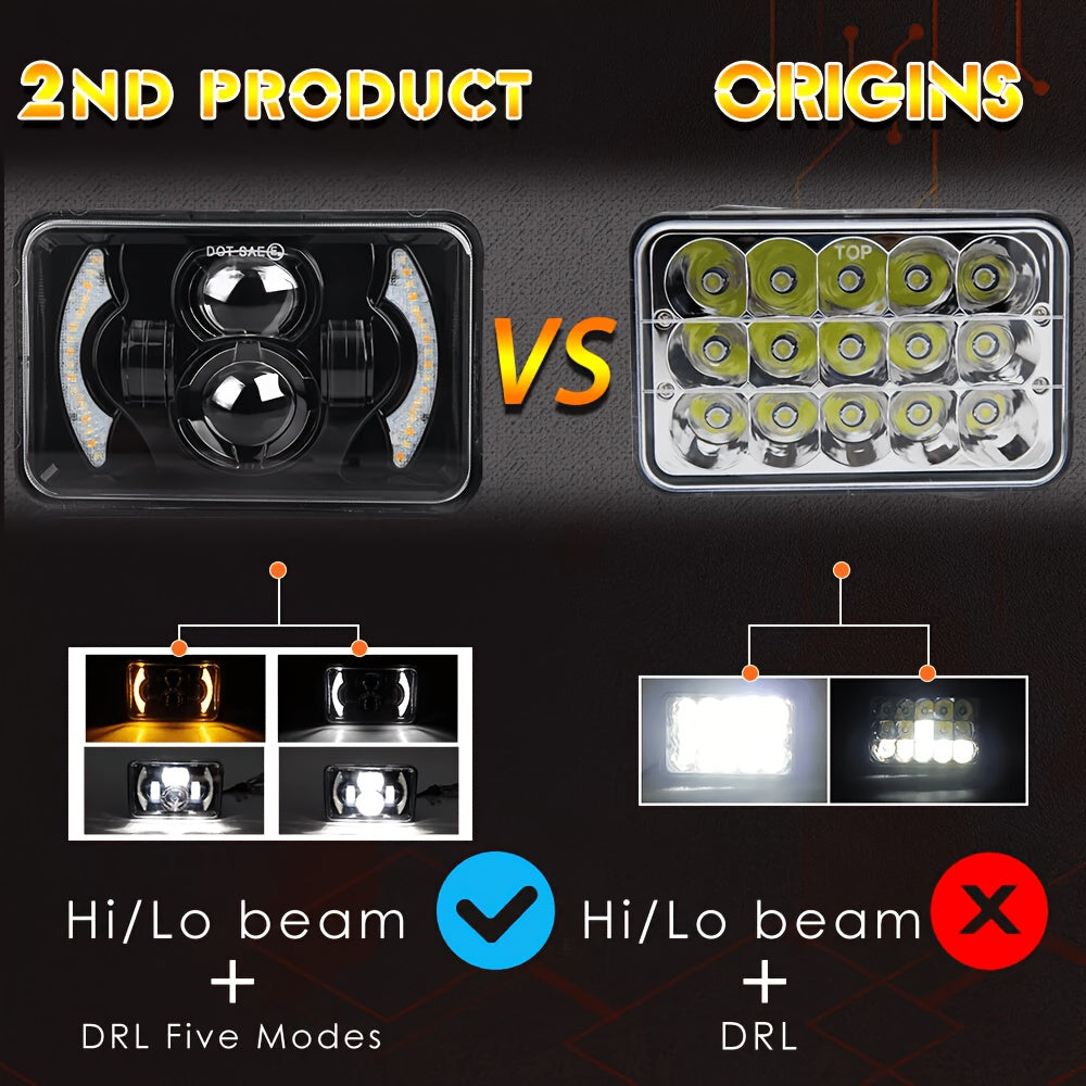 4X6 Inch LED Headlight High/Low Beam Integrated with White/Amber Daytime Running Light, Compatible with H4651 H4652 H4656 H4666, for Sedan, Truck, Off-Road Vehicle Modification