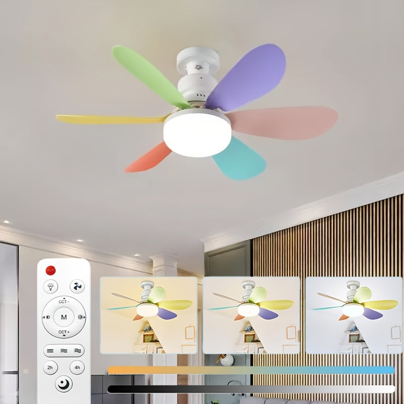 Remote Control Ceiling Fan Light, Integrated LED Lighting & Fan, 3-Speed Quiet Wind and 3 Color Temperature Adjustment 3000K-4500K-6500K, Tool-Free Installation & Timing Function, E26/E27 Interface 6-Blade Fan Light