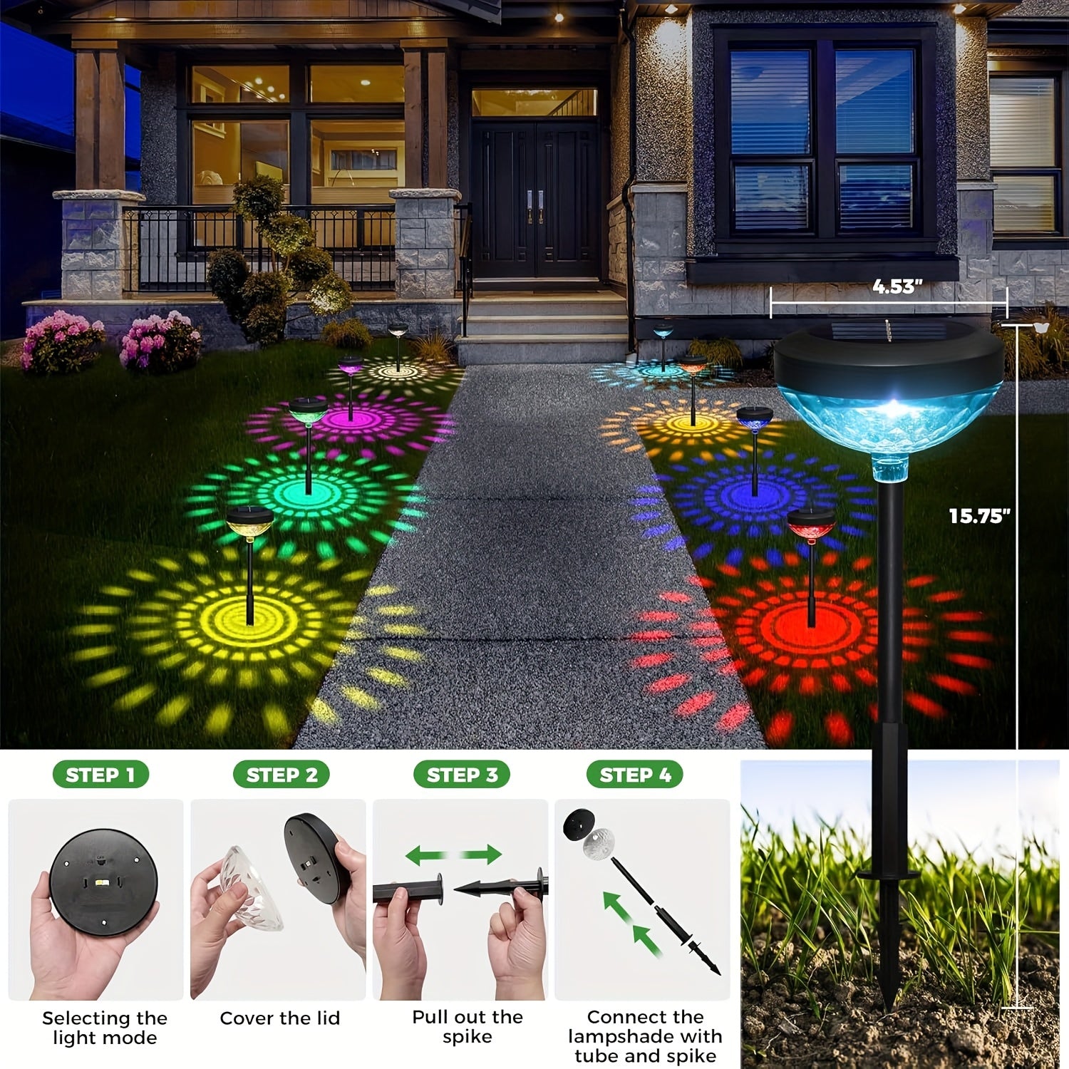 6-Piece Outdoor Solar Light, Bright LED Lighting, IP44 Waterproof, Smart Light Sensor (Color Light / Warm Light 2-in-1), Suitable for Courtyard, Garden, Lawn, Path, Walkway, Christmas Landscape Lighting and Outdoor Lighting, Christmas Gift