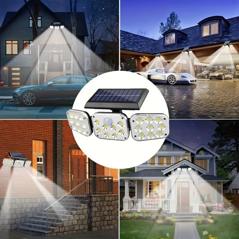 One-Piece, Equipped with 3 Rotatable LED Heads, Total 138 LED Beads, Wireless Sensor Solar Light; 270° Wide Angle Illumination, All-Round Security Outdoor Solar Spotlight, Semi-Flush Mount Plastic Wall Light, Solar Powered, No Wiring Needed