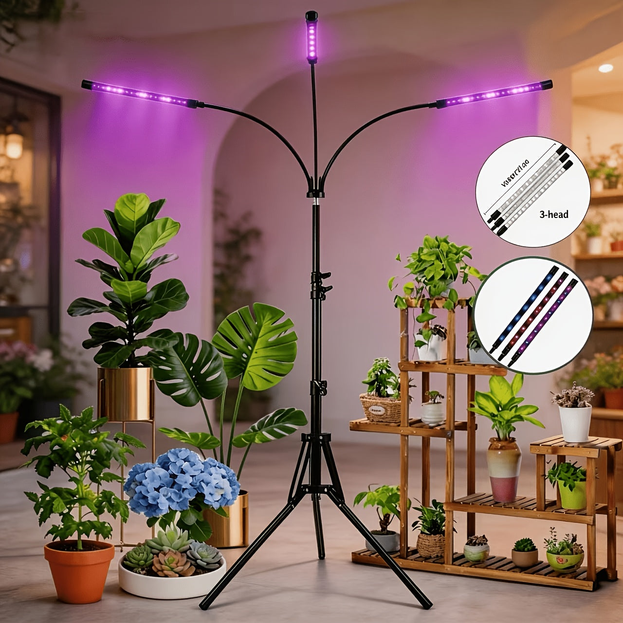 Single Head Plant Grow Light, Full Spectrum LED, Multiple Timing Modes, Red Blue White Light Optional, 20%-100% Dimmable Brightness, Perfect for Small Indoor Plants & Mini Bonsai