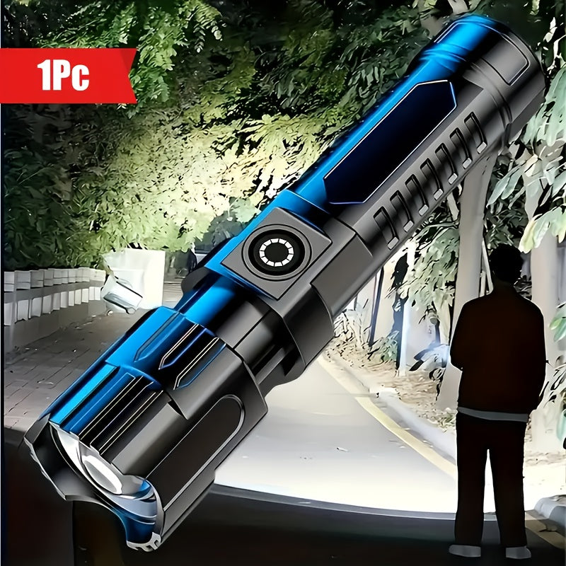 1Pc LED Super Bright Flashlight, High Lumen Tactical Flashlight, 3 Adjustable Modes with Zoom Function, Portable Camping Torch, Built-in Lithium Battery, IP44 Protection Rating, Ideal for Outdoor Hiking and Home Emergency