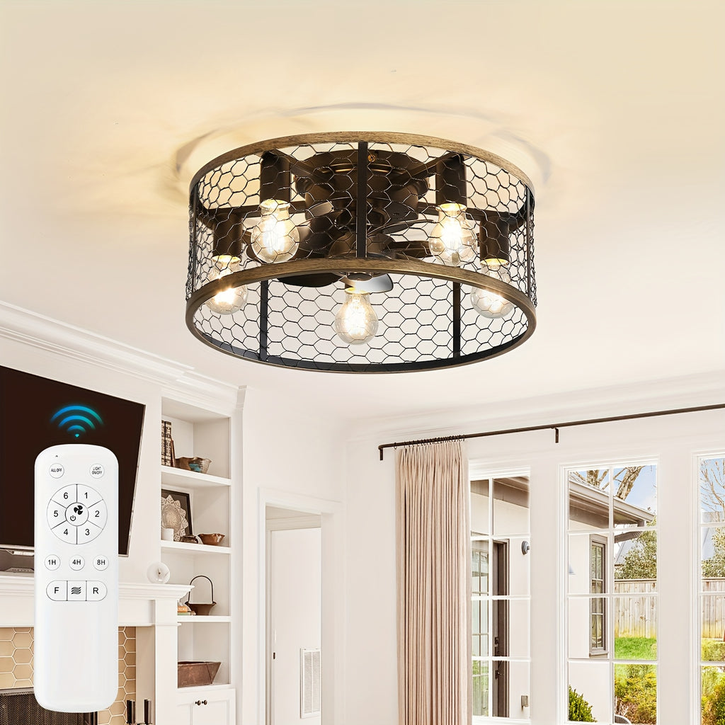 Sofucor 20 Inch 7-Blade Caged Ceiling Fan with Remote Control & Light Kit Set