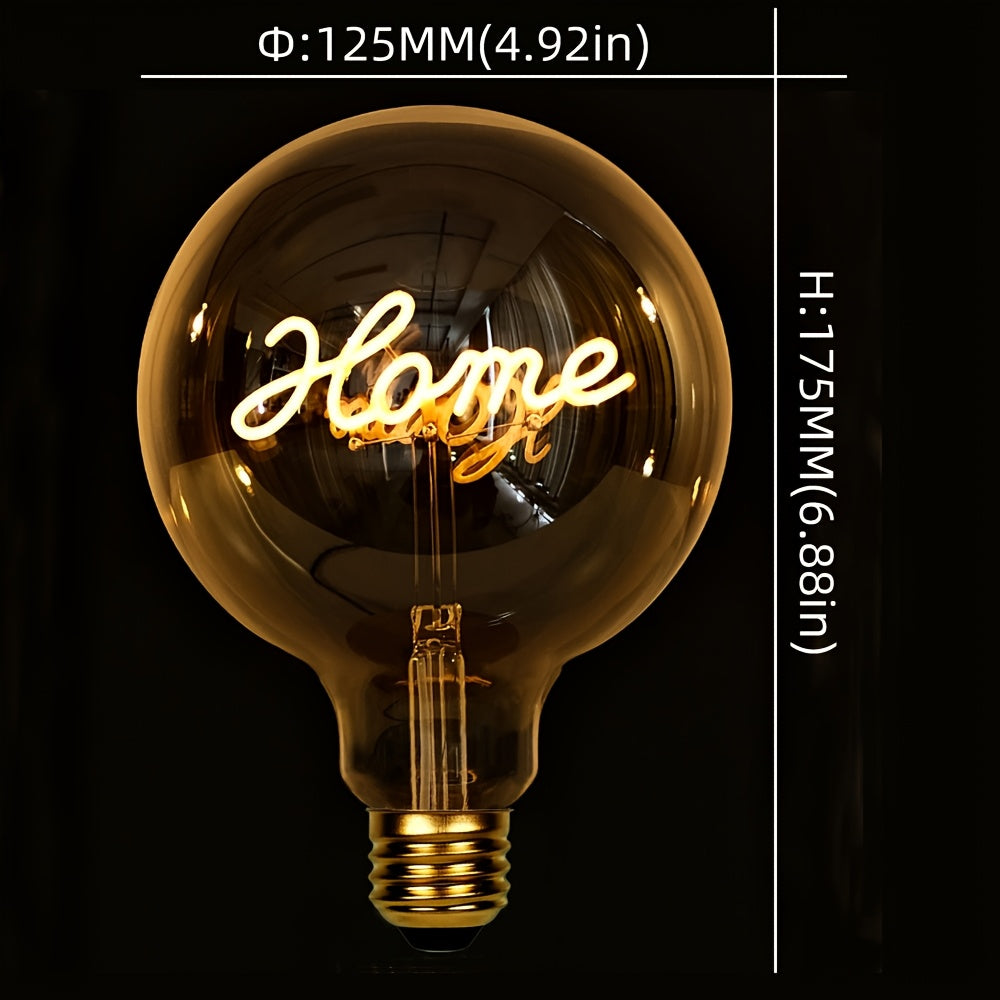 1-pack, globe bulb, vintage globe Edison bulb, HOME letter bulb, amber decorative bulb, G40 LED filament bulb, dimmable, 4W, 2300K warm light bulb, decorative bulb