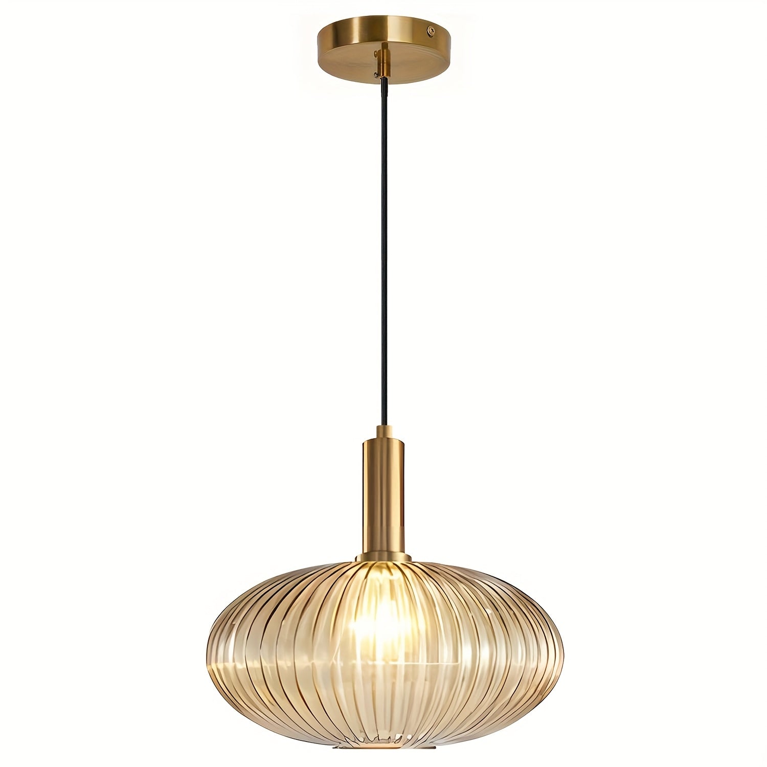 Glass pendant light, brushed gold round pendant light kitchen island large globe pendant light single hanging fixture Nordic pendant light (bulb not included)